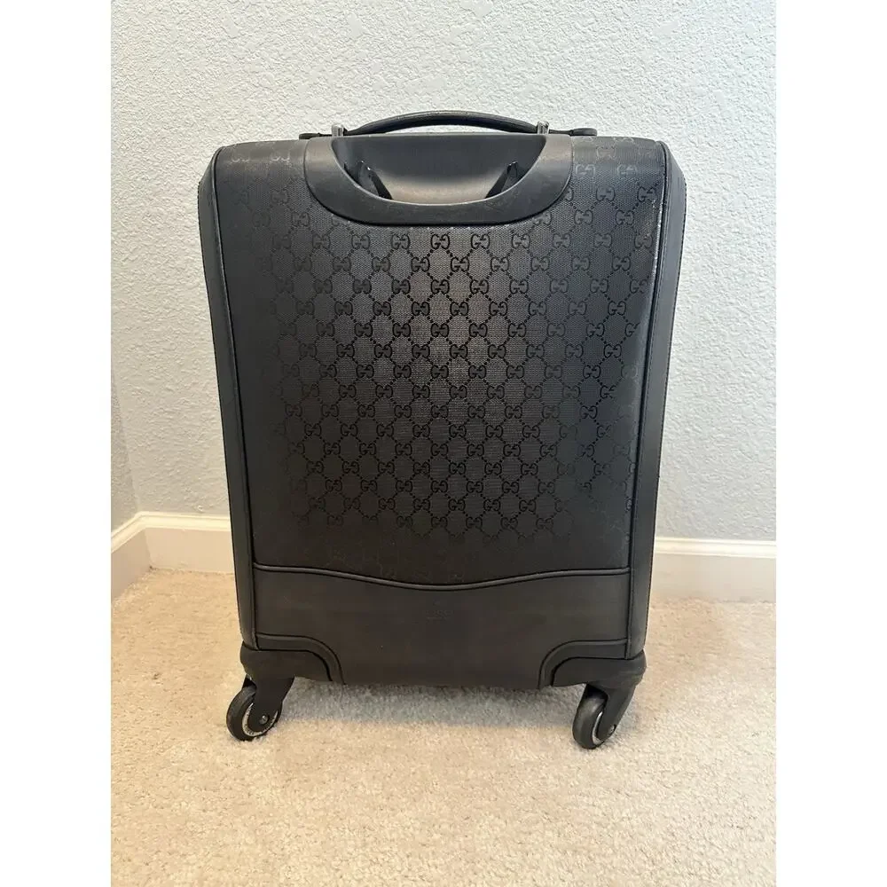 AUTHENTIC GUCCI GG IMPRIME TROLLEY SUITCASE CARRY-ON LUGGAGE BLACK 293909